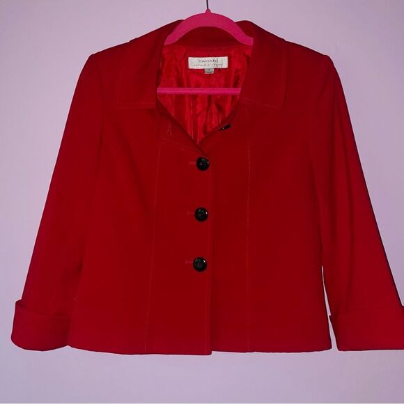 Tahari Size 6 Blazer Red Button Collar Suit Jacket - Picture 1 of 8